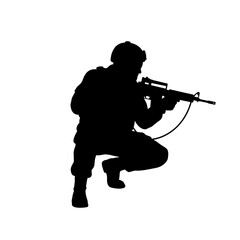 Obraz premium Military Tactical Silhouette: Crouching Soldier with Weapon
