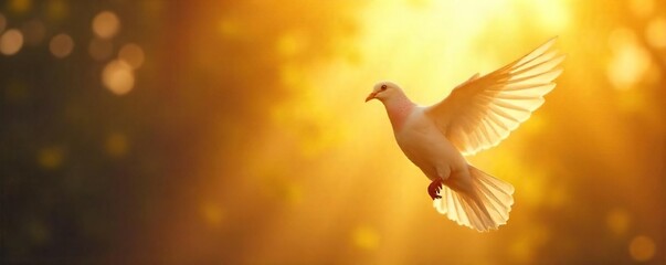A single dove descends, wings outstretched, bathed in golden light, symbolizing spiritual hope and release A powerful image of grace and divine intervention , spiritual, intervention, wings