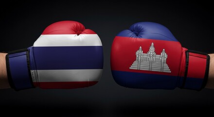 Boxing gloves face-off with Thailand and Cambodia flag designs