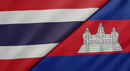 Macro Shot of Thailand and Cambodia Flags – Detailed Fabric Texture