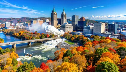 Stunning Fall Landscape of Hartford, Connecticut with Collapsing Waterfall