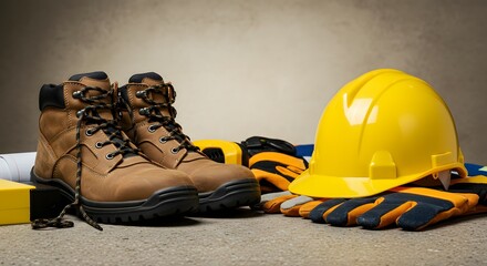 Essential Construction Safety Gear Sturdy Boots, Protective Gloves, and Hard Hat