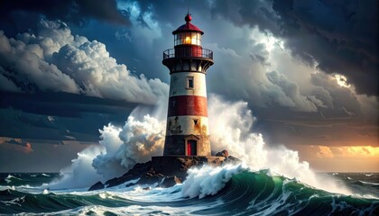 Collapsing Lighthouse Amidst Coastal Storm Warning and Tragic Scene