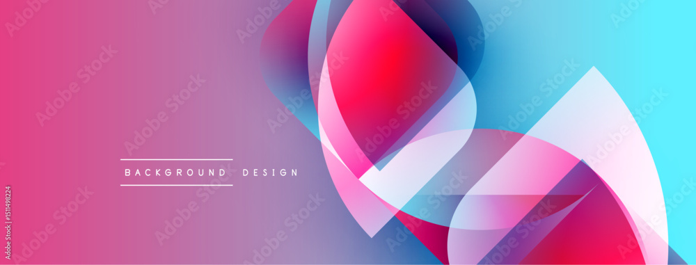 Poster Abstract gradient background. Overlapping shapes create dynamic visual effect. Pink, blue hues dominate composition. Modern design element.
