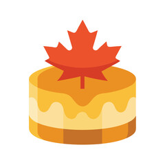 Delicious cartoon cheesecake topped with a vibrant red maple leaf symbolizing canada