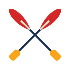 Crossed paddles in red blue and yellow colors symbolizing rowing and water recreation