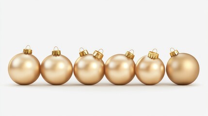 Elegant Row of Six Gold Christmas Ornaments