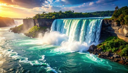 Beautiful Sunset Over Niagara Falls with Lush Nature Surroundings