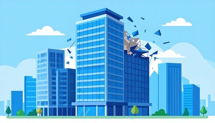 Collapsing Office Building Amid Urban Chaos in Workplace Scene