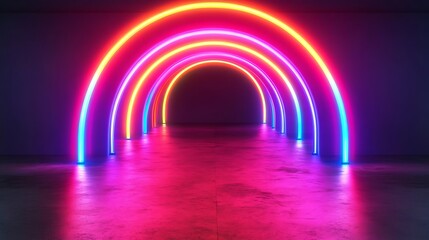 Neon archway, vibrant colors, futuristic