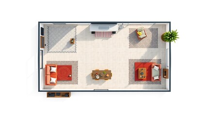 Top-Down House Plan with Stylish Furniture - AI Render