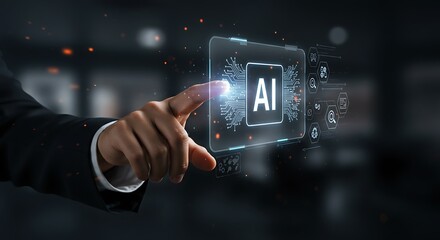 Businessman engaging with artificial intelligence concept displaying futuristic technology and innovation