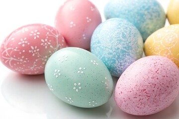 Obraz premium Row of colorful eggs with white spots