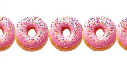 Sweet Pink Donuts with Colorful Sprinkles in a Row