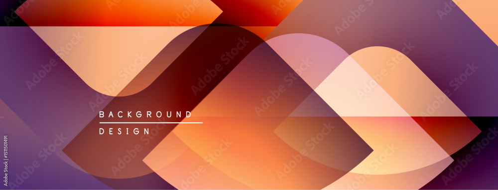 Poster abstract geometric shapes overlap. warm orange, purple hues create modern design. background feature