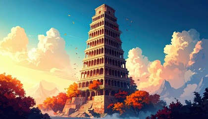 Tower of Babel Symbolizing Human Ambition and Linguistic Chaos