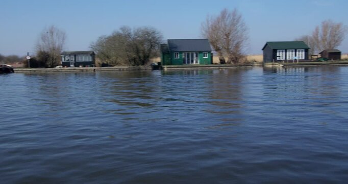Planning shot north to south of the river Thurne at the village of Thurne