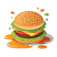 Veggie Burger with Sauce Splash creative isometric illustration with layered dimension and depth cues.