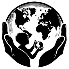 Silhouette of hand holding globe