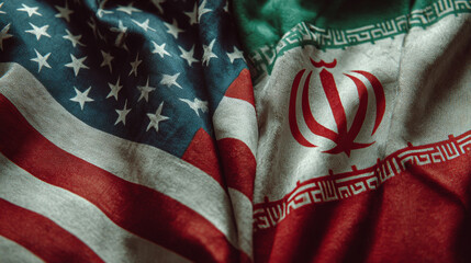 Flags of the United States and Iran intertwined to symbolize diplomatic relations and tensions in modern history