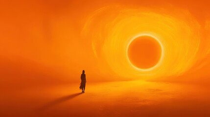 Solitary Figure Before a Celestial Ring: A Digital Artwork