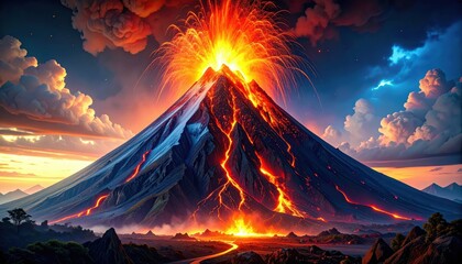 Majestic Eruption of a Volcano Showcasing Nature's Uncontrolled Power
