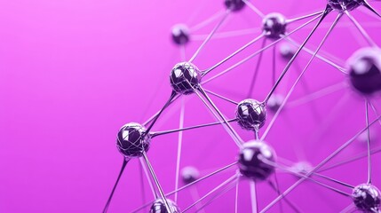 Abstract Molecular Structure: A 3D Render of Interconnected Spheres Against a Vibrant Purple Background