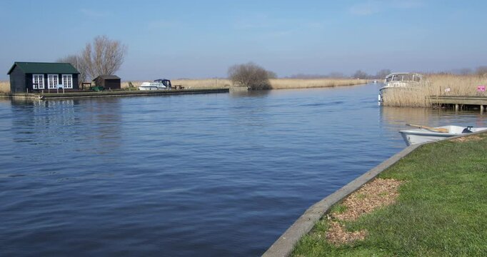Long Shot looking north of the river Thurne at the village of Thurne