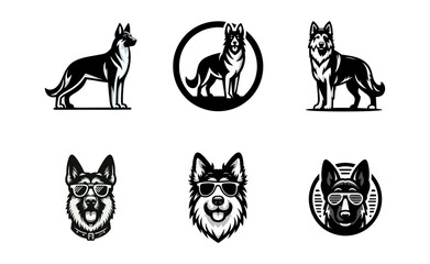 Fototapeta premium German shepherd dog logo vector black white illustration