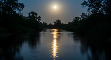 Moonlight Serenade Tranquil River Scene With Silhouetted Trees