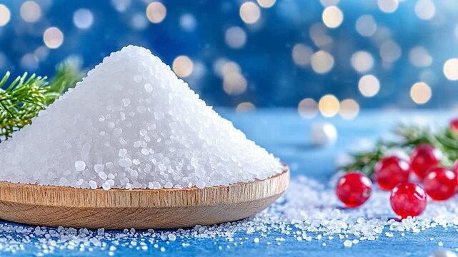 Wintery Salt Crystals on Wooden Dish