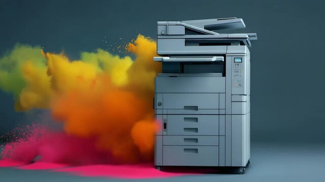 Bright office printer and photocopier with splashes of color for superior banner printing services