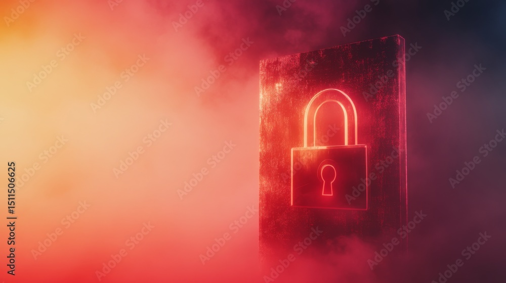 Poster a virtual padlock symbol floating in front of a digital background, representing online security.