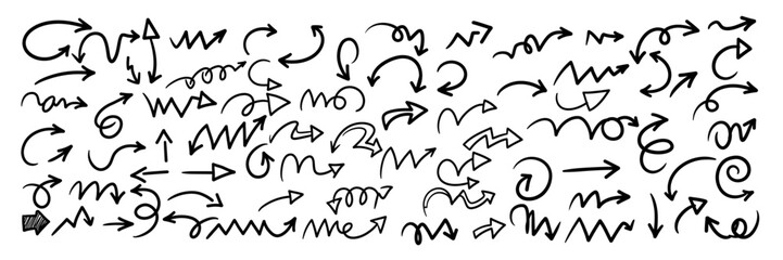 Collection of Hand-Drawn Directional Arrows and Curves – Artistic Doodle Elements
