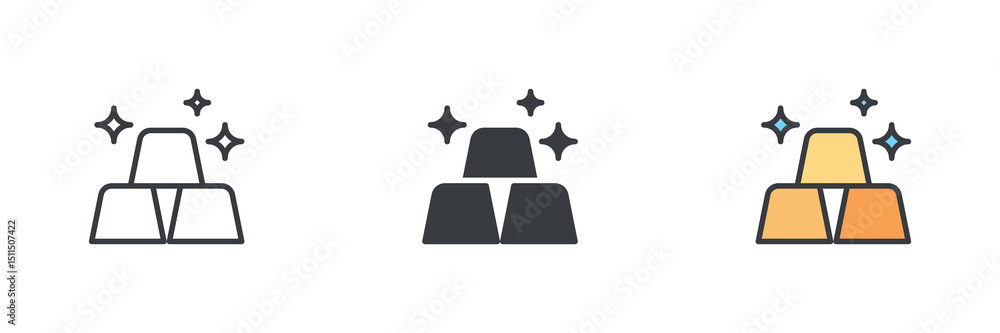 Poster stacked gold bars with sparkles different style icon set