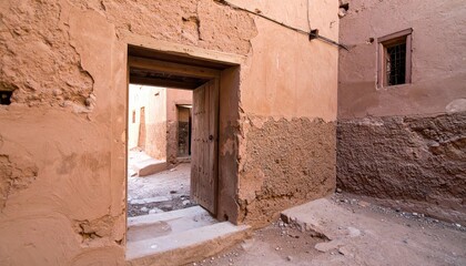 Fototapeta premium Ancient Mysterious Doorway in Moroccan Medina with Cursed Ambience
