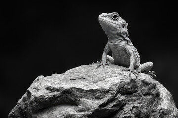 Lizard perched on rock.