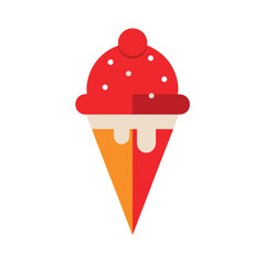 A colorful vector illustration of a delicious red ice cream cone isolated on white
