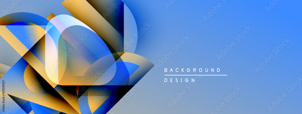 Poster abstract geometric shapes overlap, creating dynamic blue, gold composition. modern design element fo