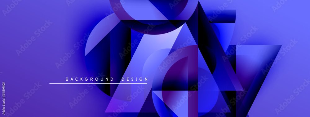 Aufkleber abstract geometric shapes overlap, creating dynamic blue gradients. modern design evokes depth, text