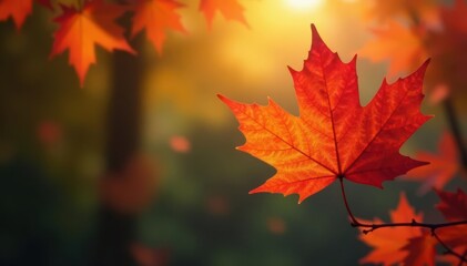 Single vibrant maple leaf, autumn colors, celebratory backdrop, october, orange leaf, pattern