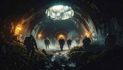 Haunted Bunker of Ghostly Soldiers in World War II Atmosphere