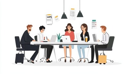 Workplace team white collar office workers creative work illustration