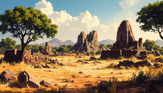 Ancient Zimbabwean Ruins Amidst Arid Landscape and Spirits of Time