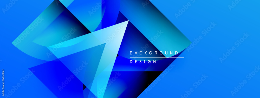 Poster abstract blue design features geometric shapes, triangles, gradients. modern background suitable for