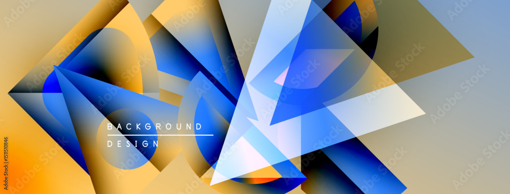 Aufkleber abstract geometric shapes overlap. blue, yellow hues dominate design. minimalist background suggests