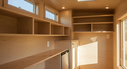 Fototapeta premium Smart Interior Design For Small Spaces With Modern Wooden Details