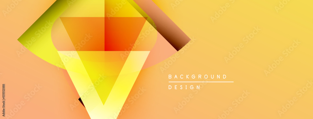 Poster Abstract geometric design. Warm colors blend, creating dynamic visual effect. Gradient shades emphasize central shape, modern aesthetic.