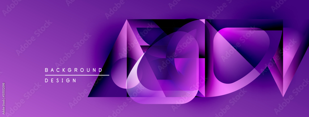 Aufkleber Purple abstract design features layered shapes, gradients. Modern background with text elements, sleek visual style.