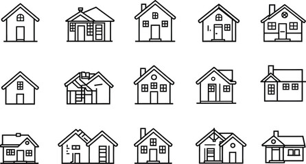 Fototapeta premium A diverse set of house and building icons for real estate and urban design illustrations